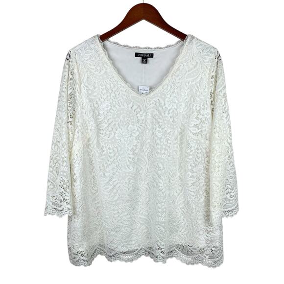 Roz & Ali Tops - New Roz & Ali Blouse Cream Lace Overlay 3/4 Sleeve Women's 1X